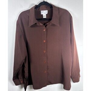 Susan Graver Style Brown Button Front Blouse Women’s size 1X Long Sleeve
